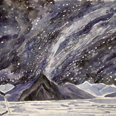 milky way above lake skier skiing painting ski Norway