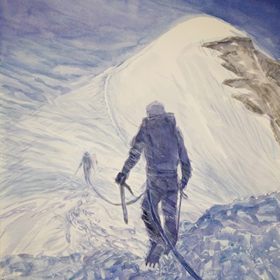 painting alps climbers spindrift on Pollux summit valais