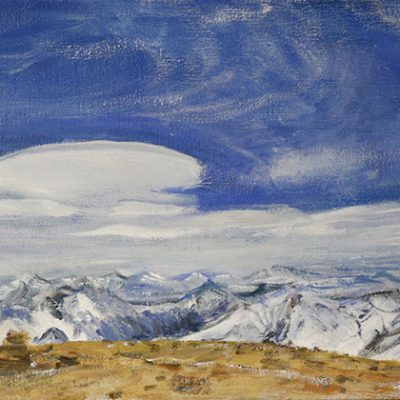 left side - View South from Summit of Mont Thabor - oil on canvas 31 x 112cm started 2023 