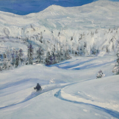 remote skiing adventure, Lenk, oil painting